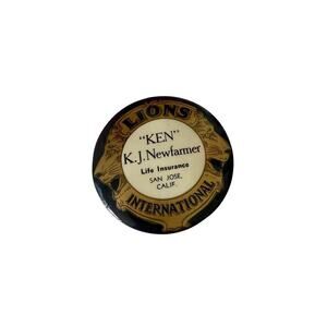 Ken K J Newfarmer Life Insurance San Jose, CA Lions International Button Pin-